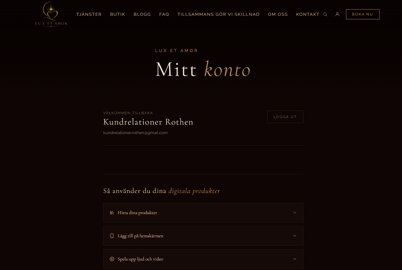 Kundkonto på Lux et Amors hemsida